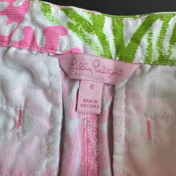 Lilly Pulitzer Adie Shorts 6 Pink Sunset Home Slice Floral Print Green - Picture 5 of 8